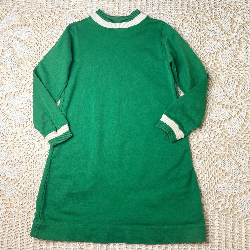 Vintage 1970s Florence Eiseman Girls 10 Years Green Knit Long Sleeve Dress
